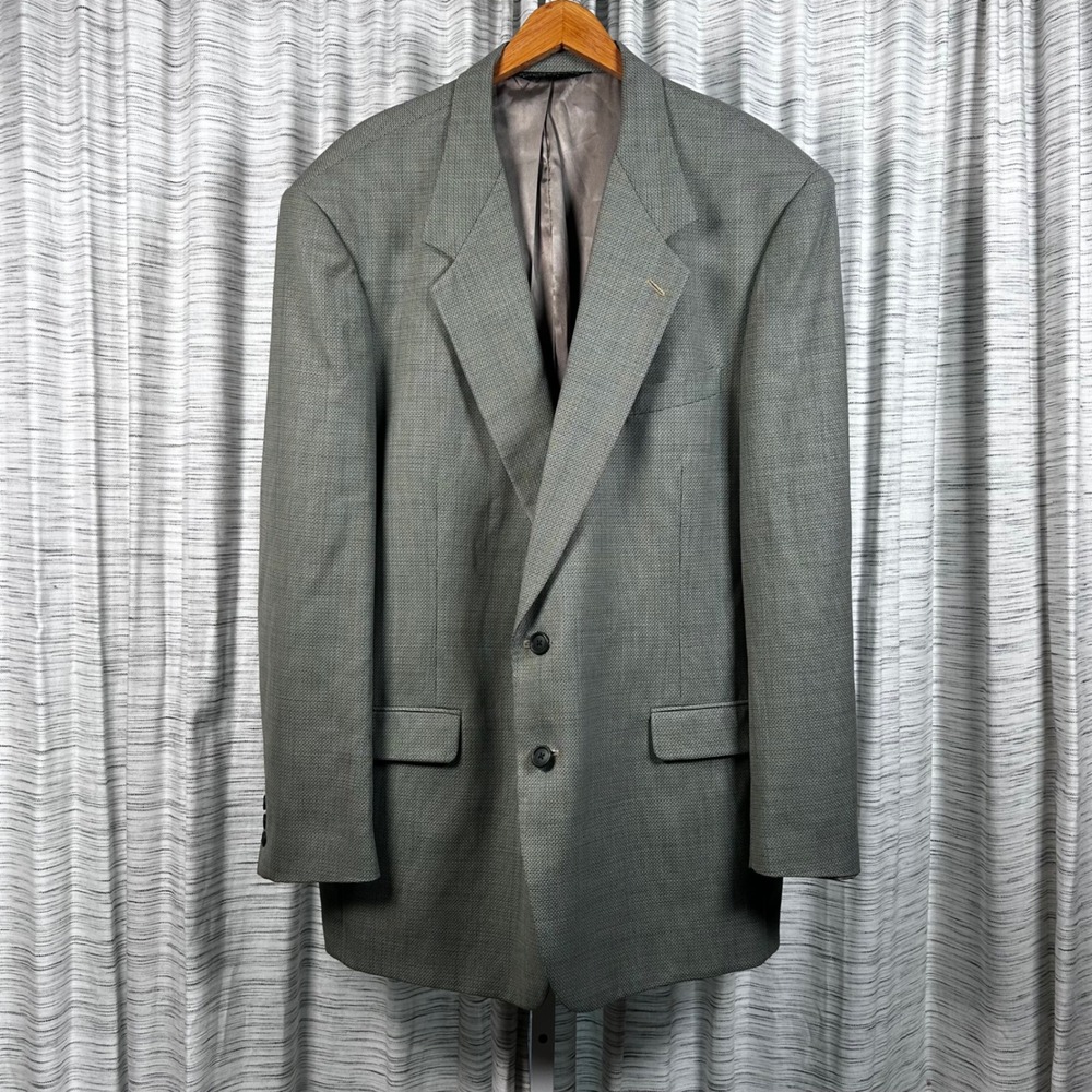 Nino Cerruti Rue Royale Men 46L Worsted Wool Blazer Green Tan Micro Check Jacket
